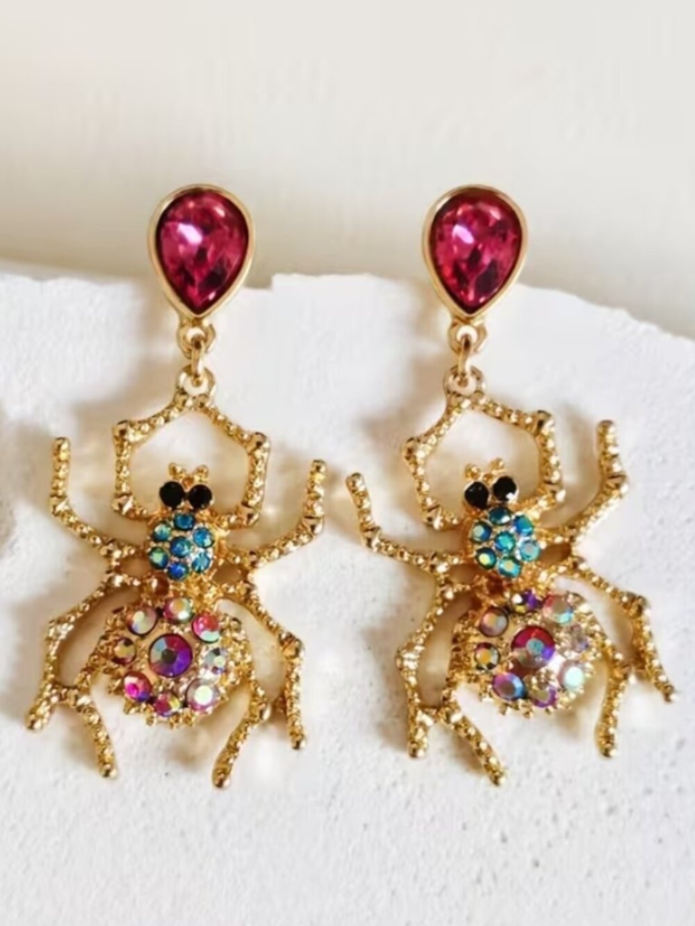 DESIGNER Halloween Spider Gold Multicolor Crystal Drop Earrings**NEW!